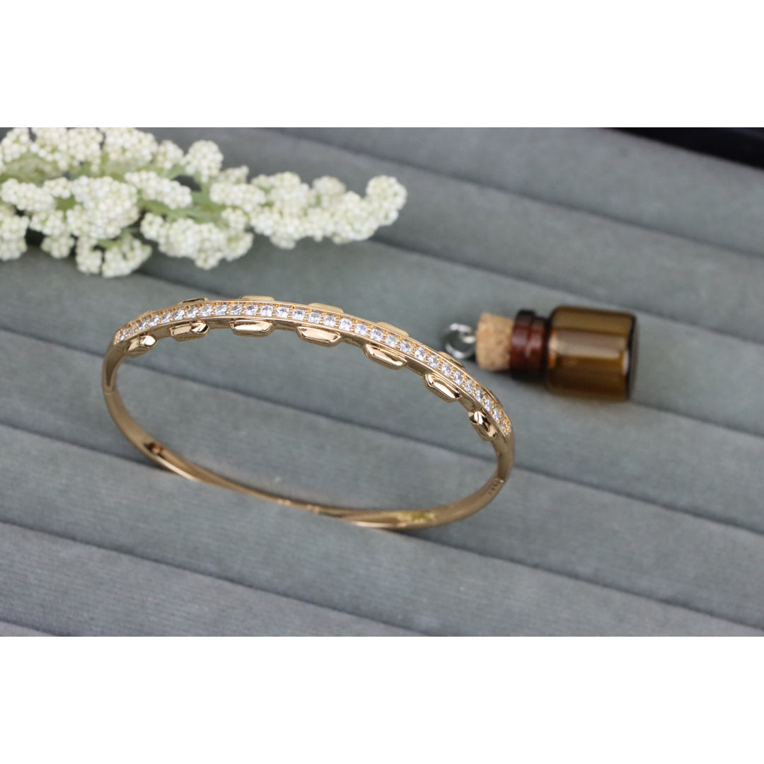 Rose Gold Bangle with Unique Textured Detailing and CZ Accents, XPBL0436 (2044-6)