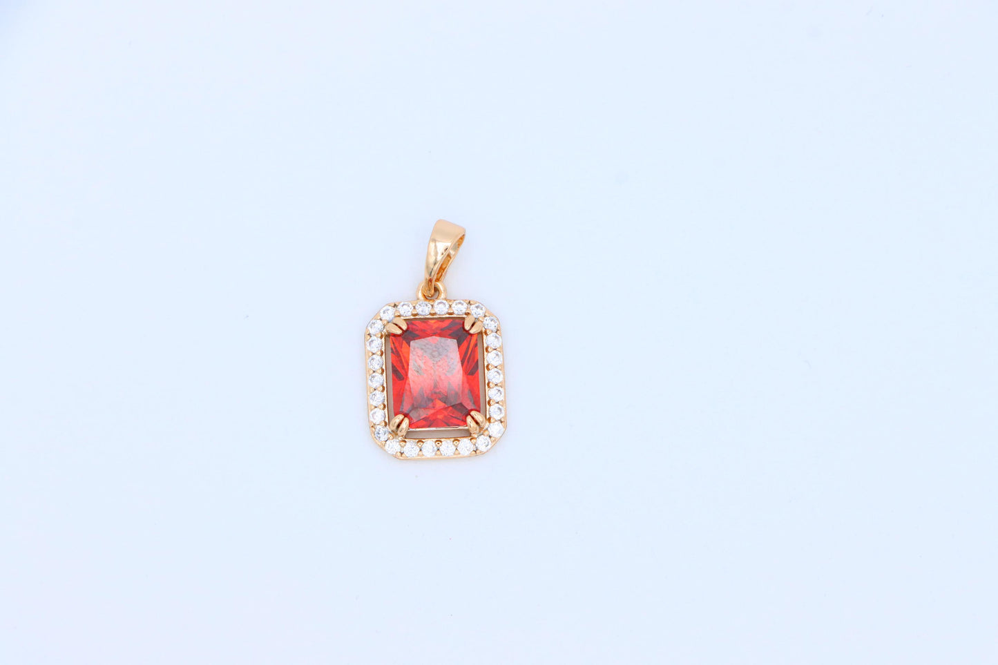 Red Emerald-Cut Stone Pendant with Crystals in Rose Gold, XPPT1572 (2145-2)