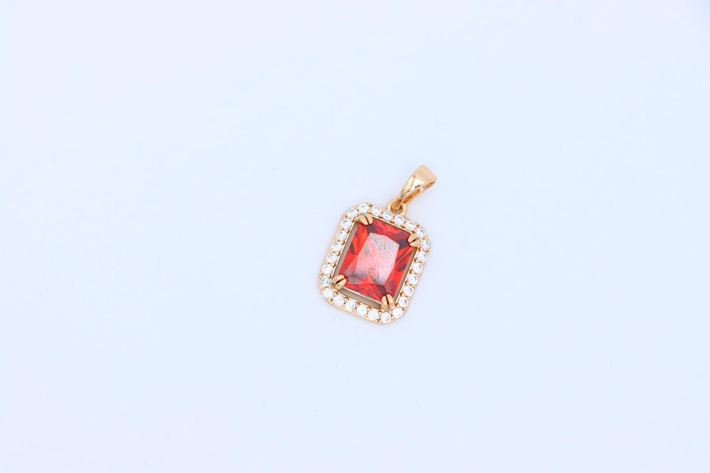 Red Emerald-Cut Stone Pendant with Crystals in Rose Gold, XPPT1572 (2145-2)