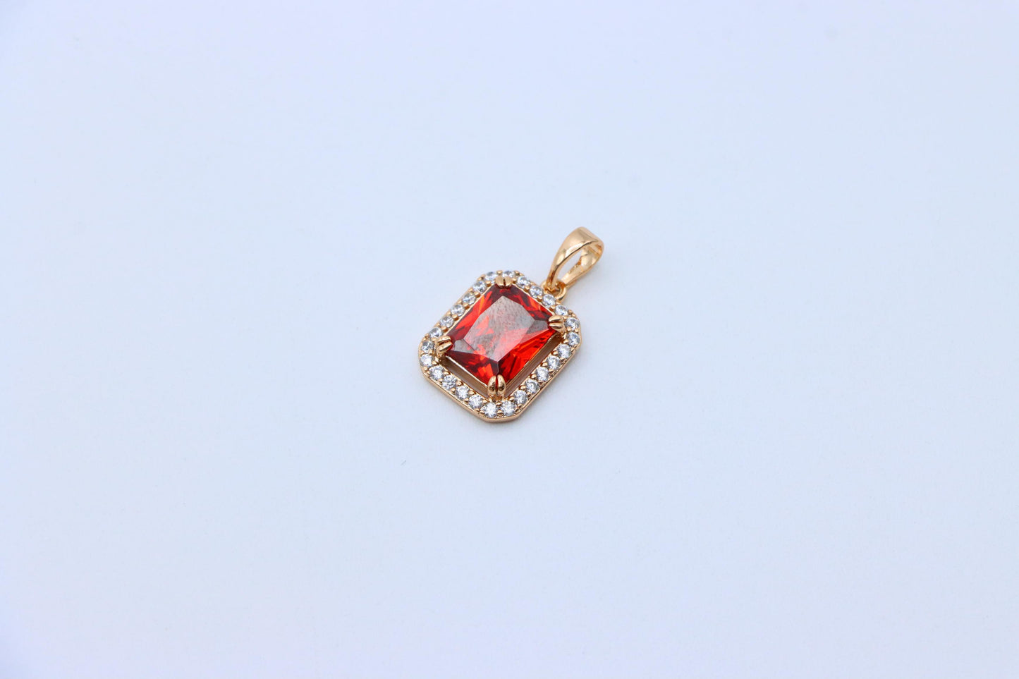 Red Emerald-Cut Stone Pendant with Crystals in Rose Gold, XPPT1572 (2145-2)