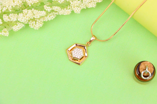 Geometric Rose Gold Pendant with Crystal Hexagon, XPPT1575 (2145-5)
