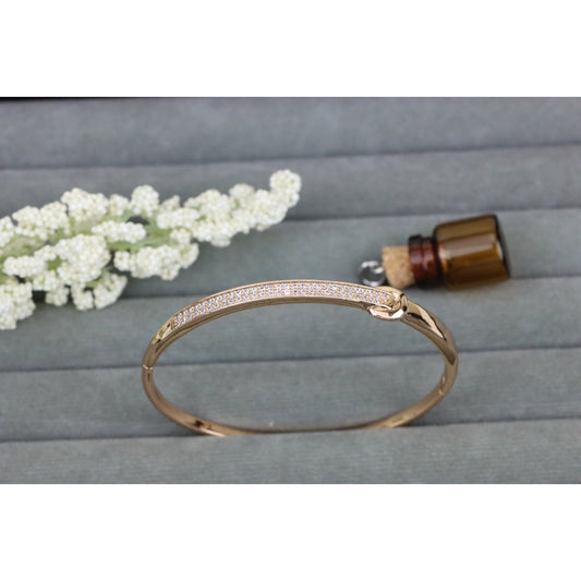 Elegant Rose Gold Bangle with Pave Crystals and Hook Accent, XPBL0445 (2045-5)