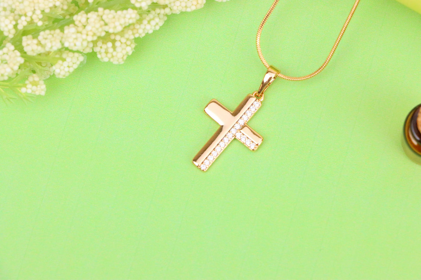 Crystal-Accented Cross Pendant in Rose Gold Finish, XPPT1577 (2145-7)