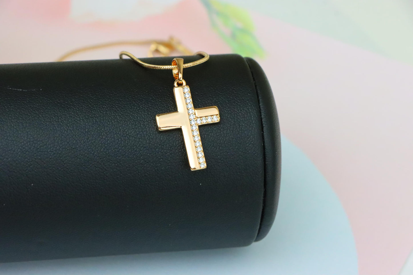Crystal-Accented Cross Pendant in Rose Gold Finish, XPPT1577 (2145-7)