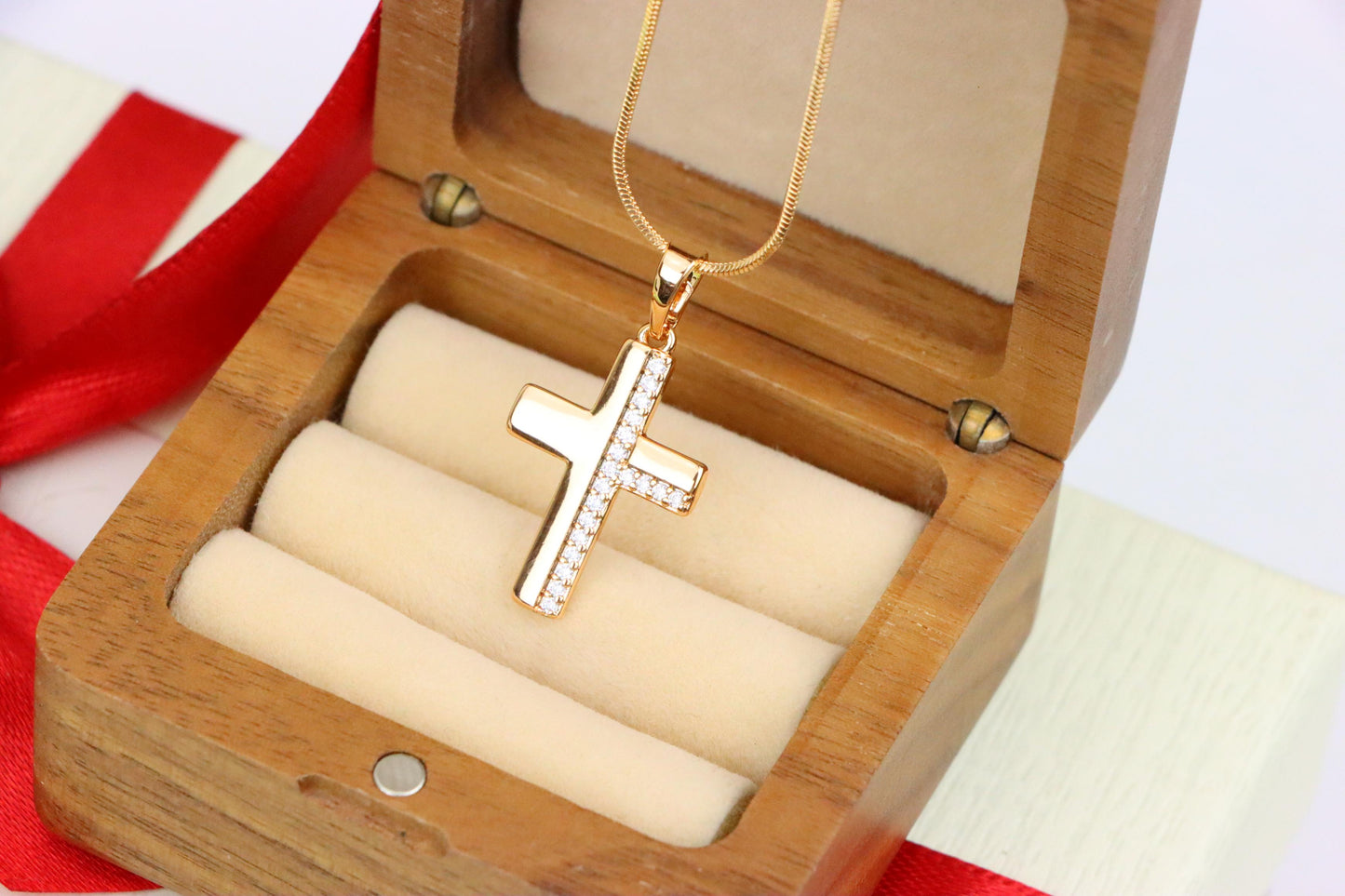 Crystal-Accented Cross Pendant in Rose Gold Finish, XPPT1577 (2145-7)