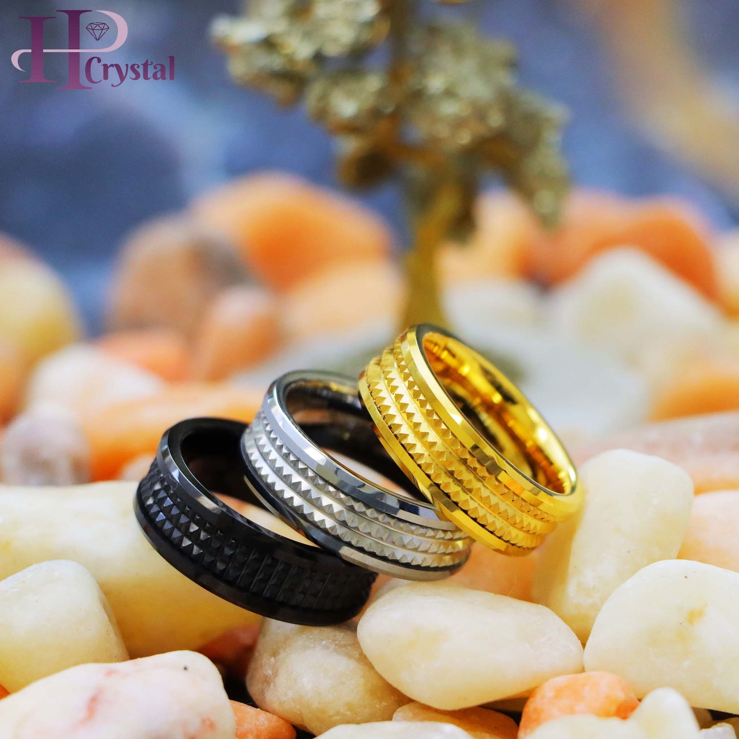 Yellow Gold IP/Black IP/Silver IP Plated Jagged Center Tungsten Ring