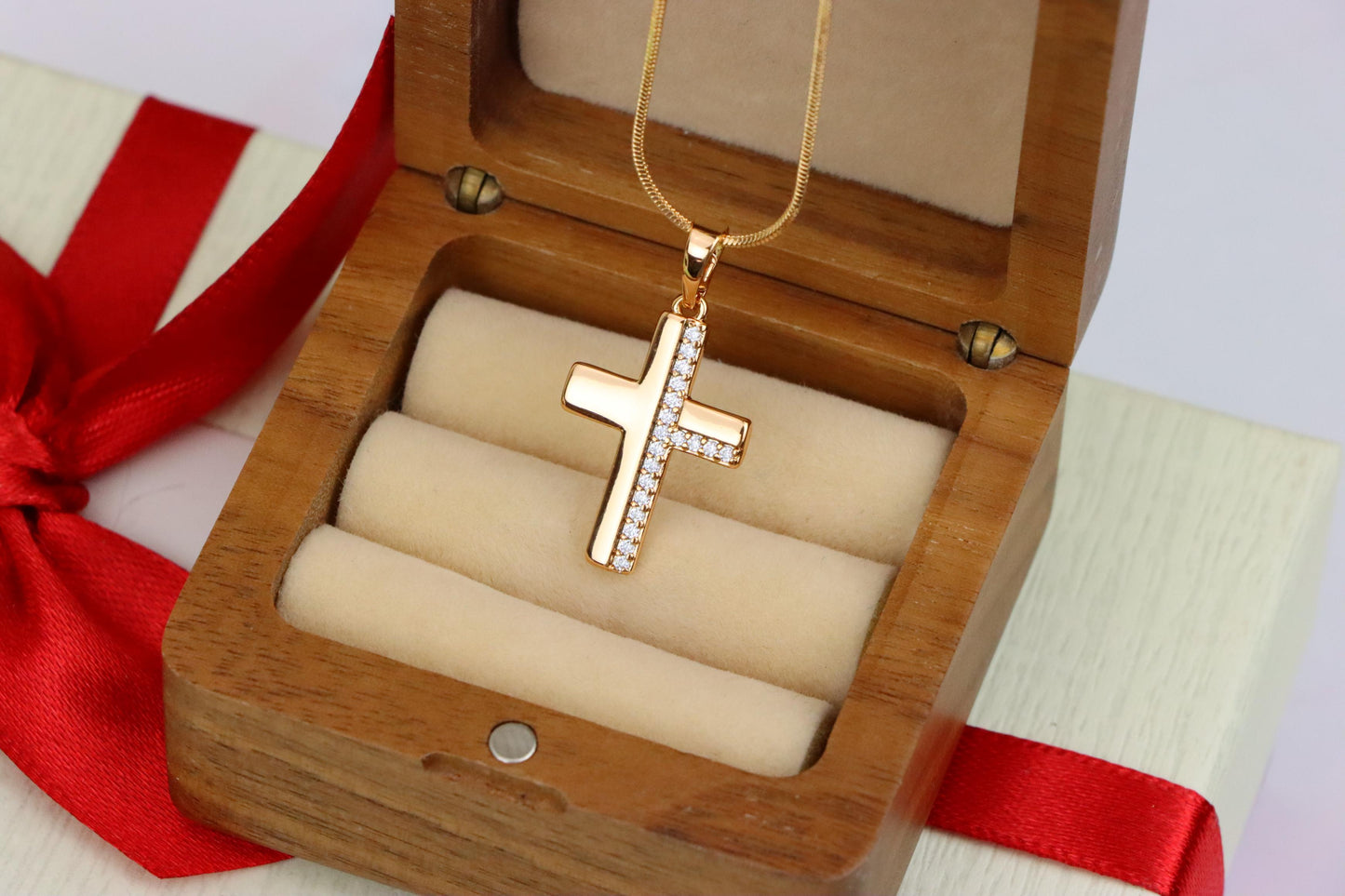 Crystal-Accented Cross Pendant in Rose Gold Finish, XPPT1577 (2145-7)