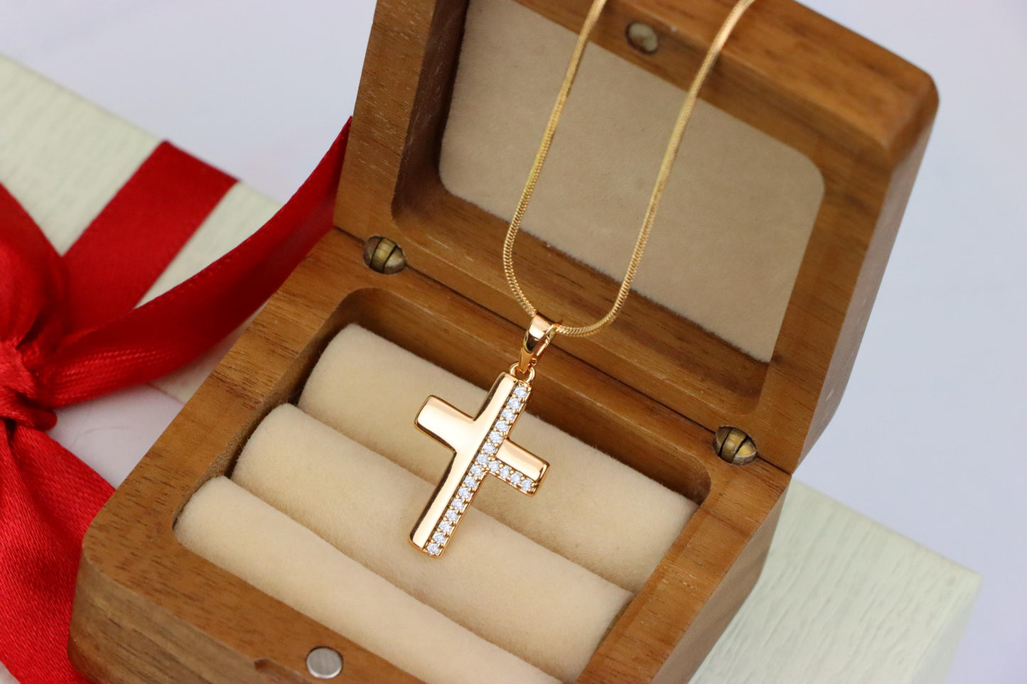Crystal-Accented Cross Pendant in Rose Gold Finish, XPPT1577 (2145-7)