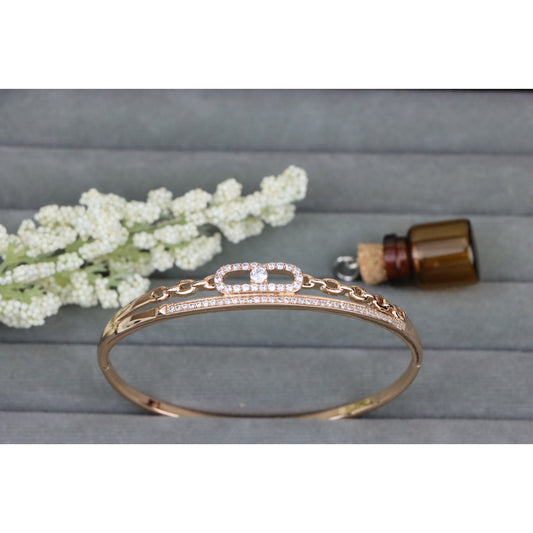 Elegant Chain Link Rose Gold Bangle with Pave Stone Center, XPBL0446 (2045-6)