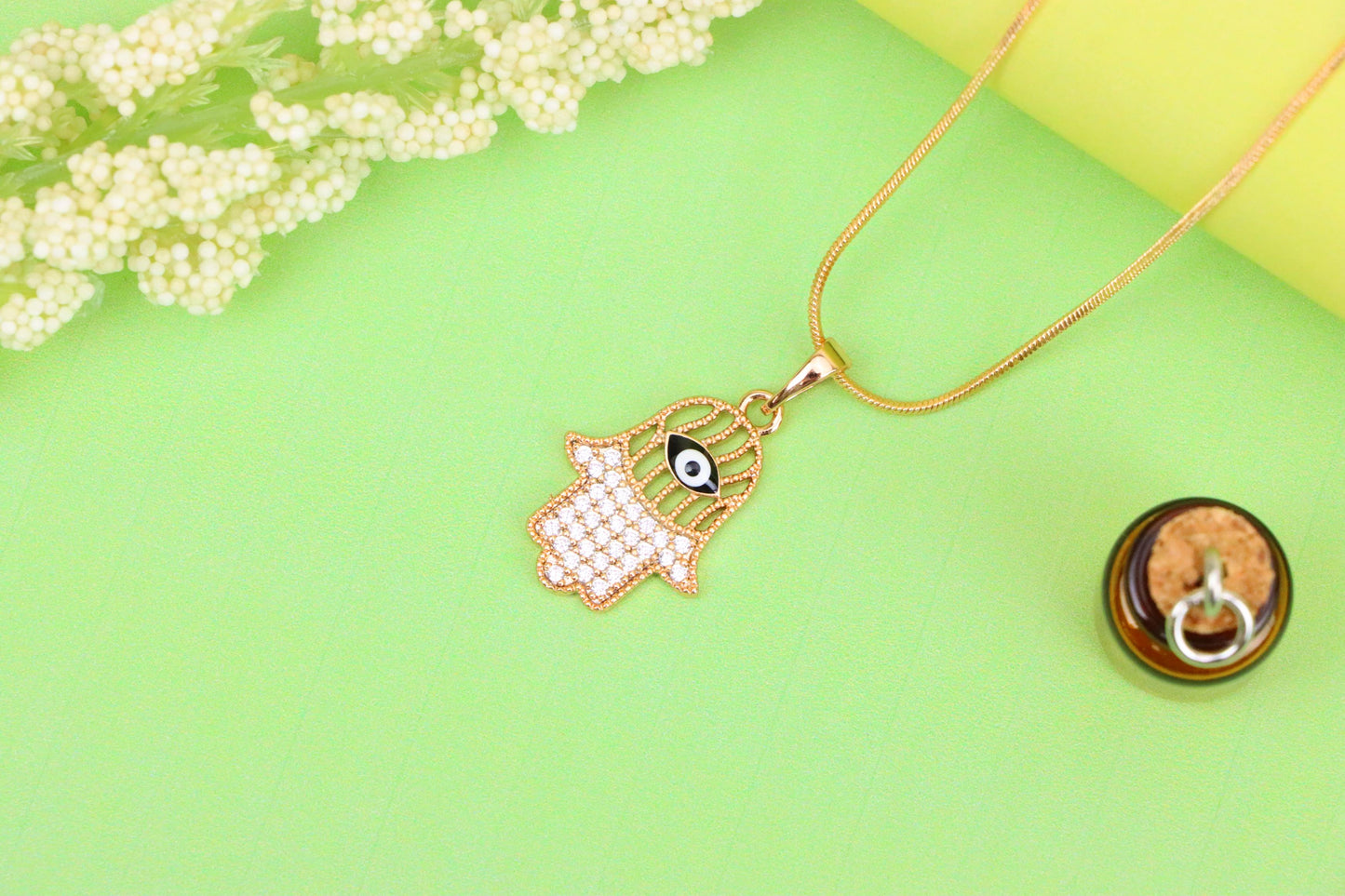 Hamsa Hand Rose Gold Pendant with Evil Eye, XPPT1578 (2145-8)