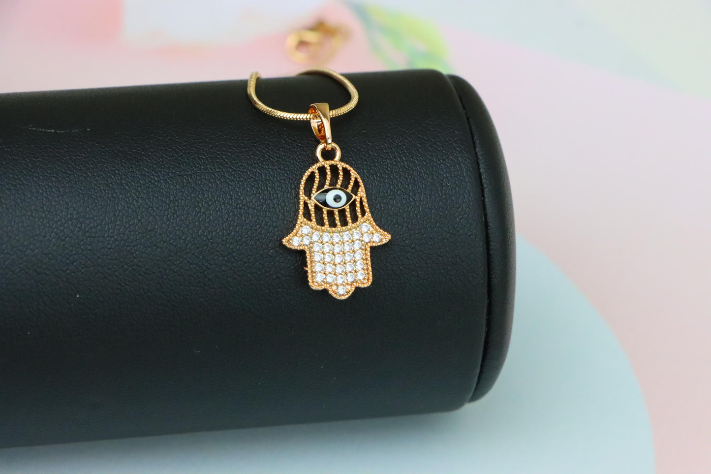 Hamsa Hand Rose Gold Pendant with Evil Eye, XPPT1578 (2145-8)