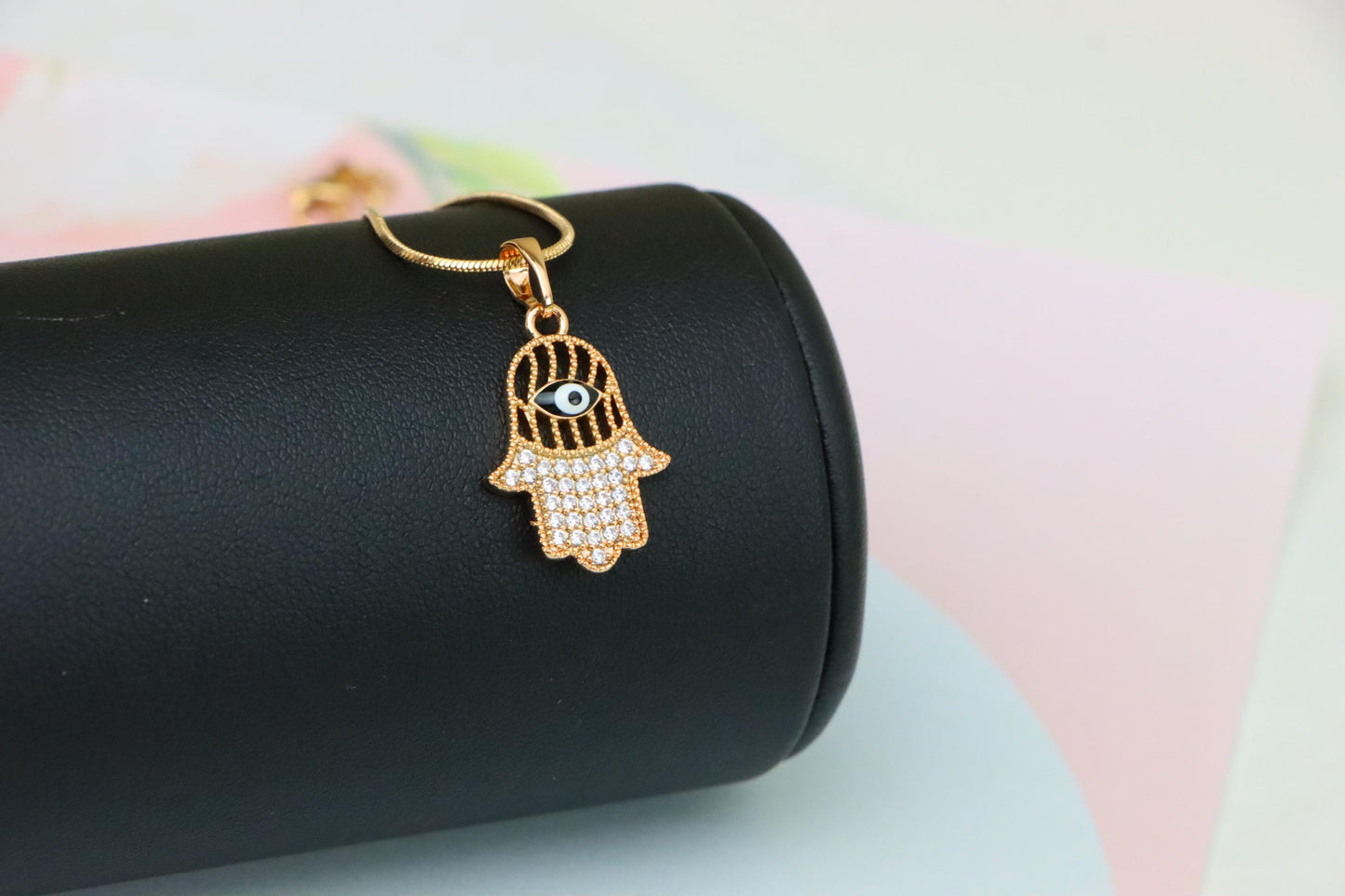 Hamsa Hand Rose Gold Pendant with Evil Eye, XPPT1578 (2145-8)