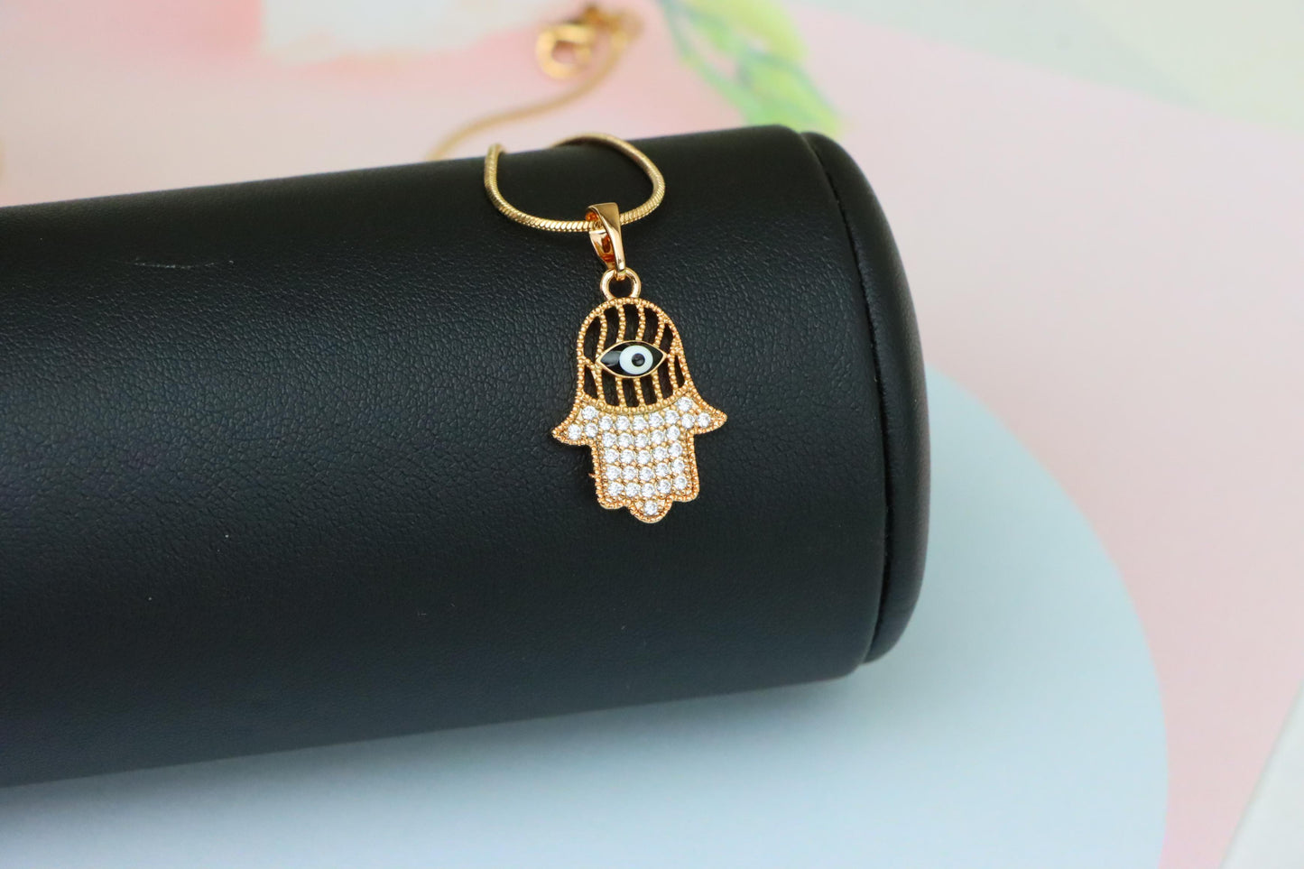Hamsa Hand Rose Gold Pendant with Evil Eye, XPPT1578 (2145-8)