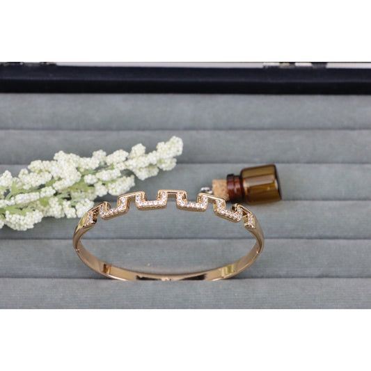 Geometric Rose Gold Bangle with Zig-Zag Diamond Design, XPBL0447 (2045-7)