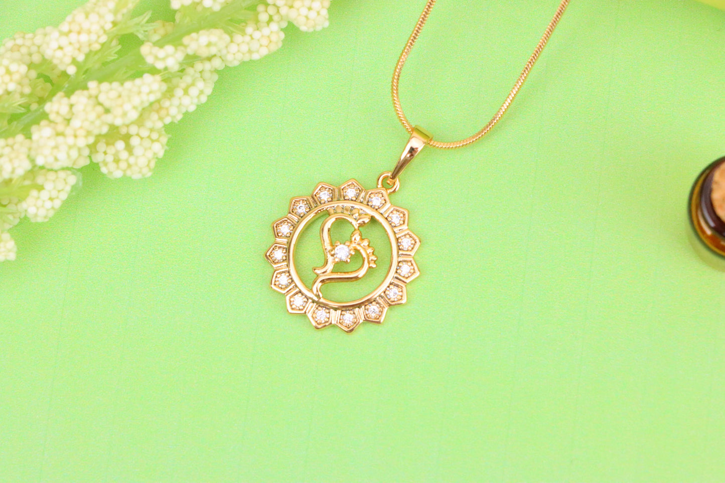Rose Gold Krishna Flute Pendant with Crystal Border, XPPT1579 (2145-9)