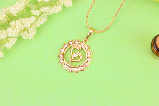 Rose Gold Krishna Flute Pendant with Crystal Border, XPPT1579 (2145-9)