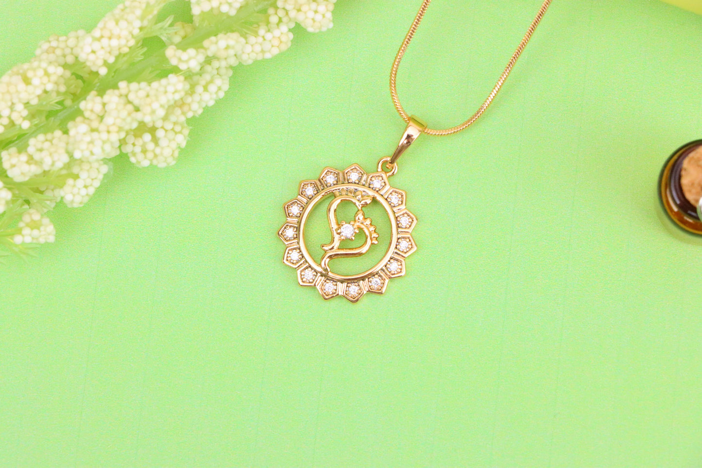 Rose Gold Krishna Flute Pendant with Crystal Border, XPPT1579 (2145-9)