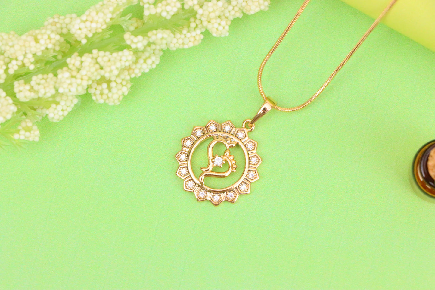 Rose Gold Krishna Flute Pendant with Crystal Border, XPPT1579 (2145-9)