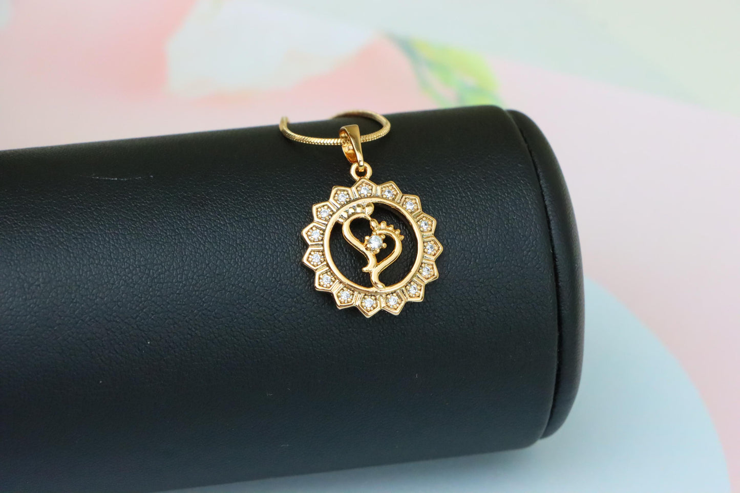 Rose Gold Krishna Flute Pendant with Crystal Border, XPPT1579 (2145-9)