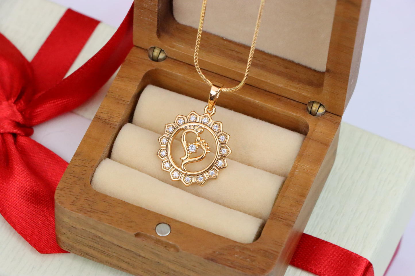 Rose Gold Krishna Flute Pendant with Crystal Border, XPPT1579 (2145-9)