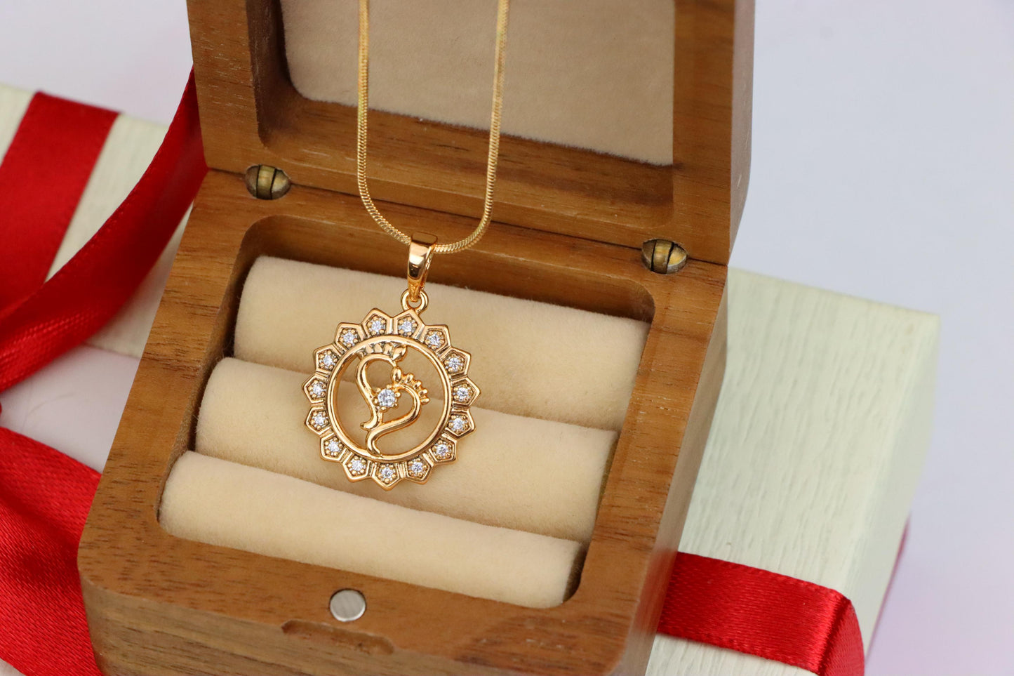 Rose Gold Krishna Flute Pendant with Crystal Border, XPPT1579 (2145-9)