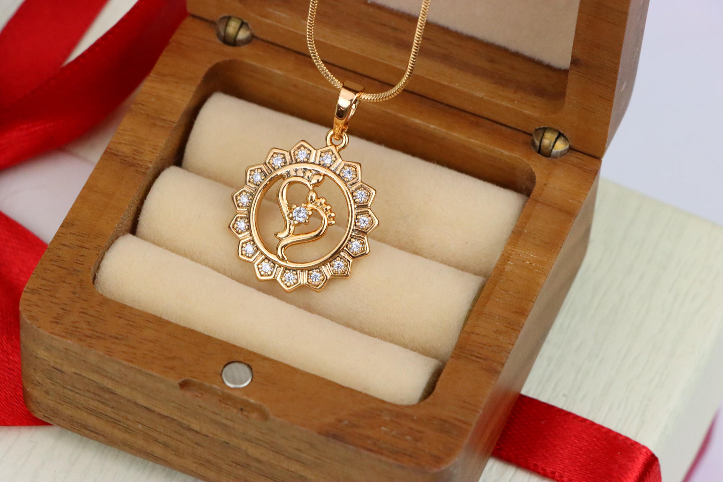 Rose Gold Krishna Flute Pendant with Crystal Border, XPPT1579 (2145-9)