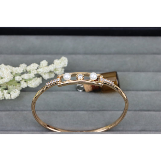 Elegant Rose Gold Bangle with Pearl &amp; CZ Accents, XPBL0450 (2045-10)