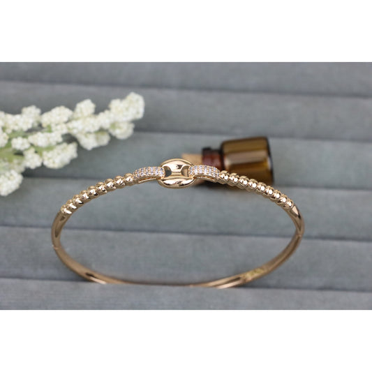 Elegant Rose Gold Beaded Bangle with Central Link Design, XPBL0451 (2046-1)