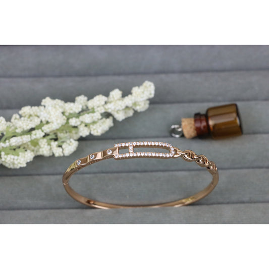 Elegant Rose Gold Bangle with Crystal-Studded Elongated Frame, XPBL0452 (2046-2)