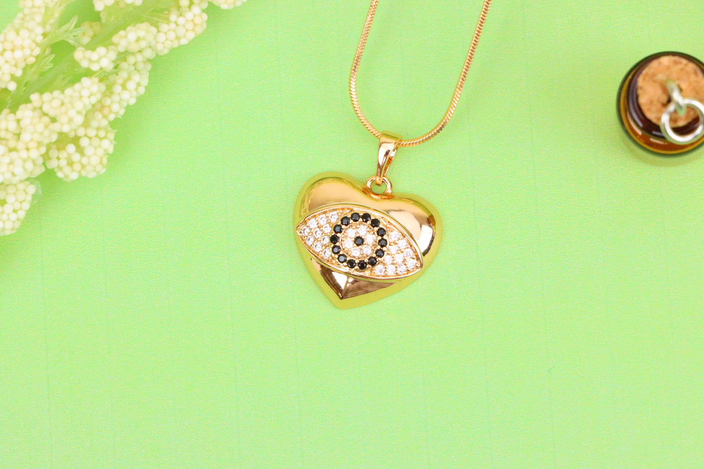 Heart Evil Eye Rose Gold Pendant with Crystals, XPPT1582 (2146-2)