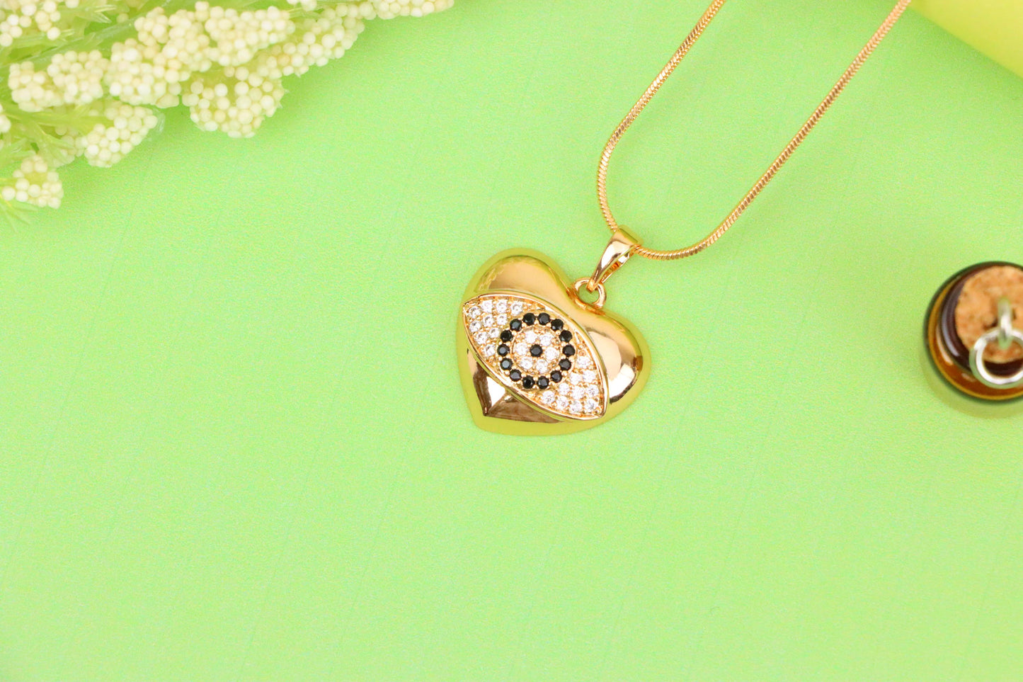 Heart Evil Eye Rose Gold Pendant with Crystals, XPPT1582 (2146-2)