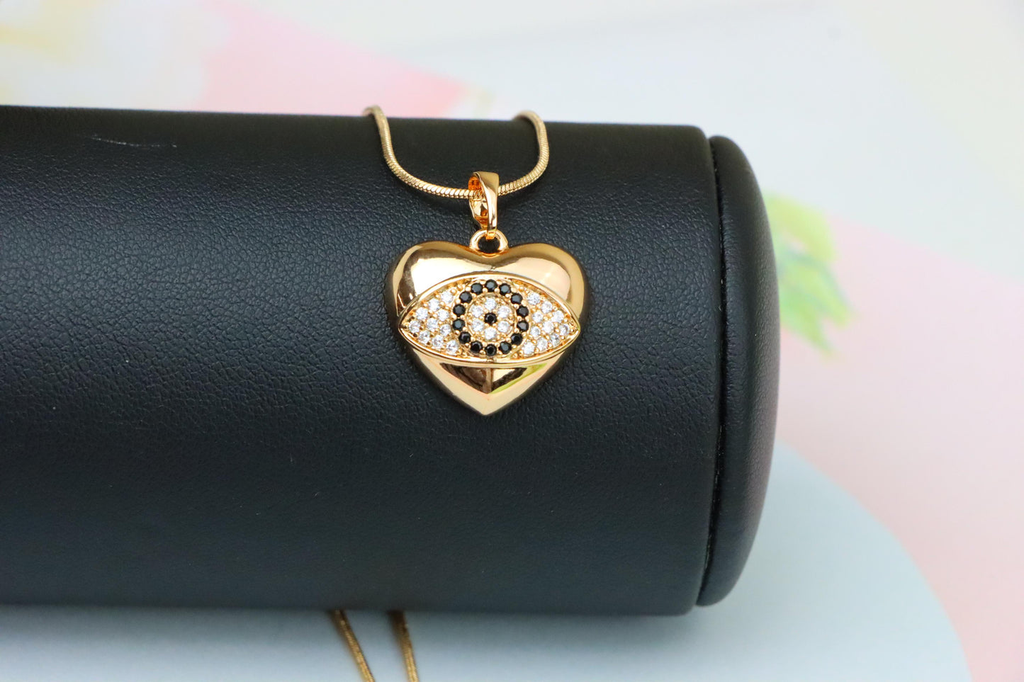 Heart Evil Eye Rose Gold Pendant with Crystals, XPPT1582 (2146-2)