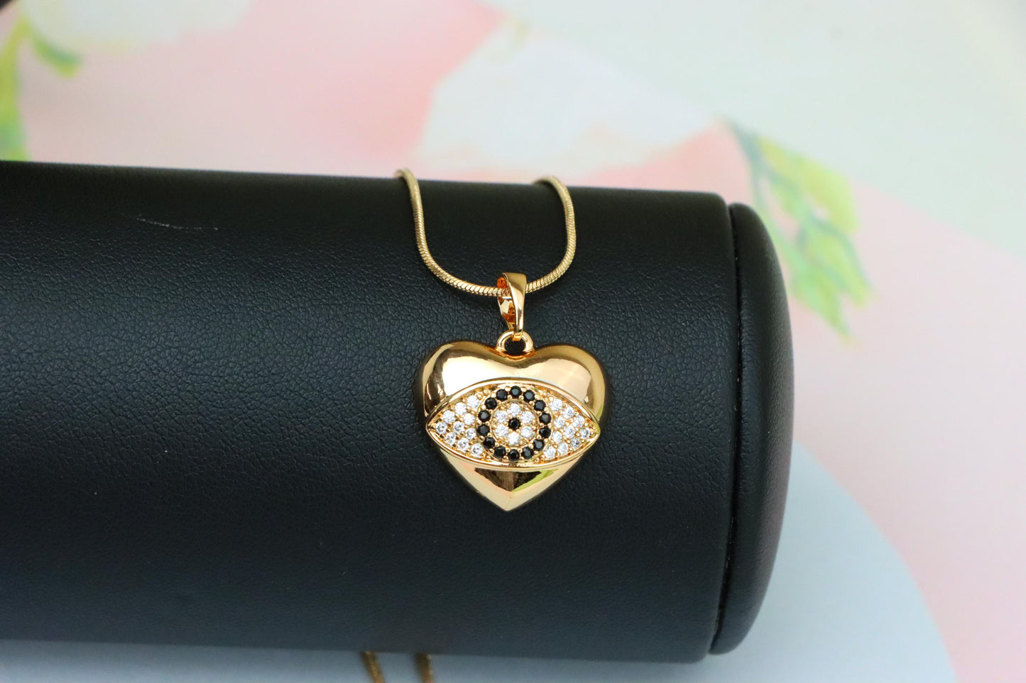 Heart Evil Eye Rose Gold Pendant with Crystals, XPPT1582 (2146-2)