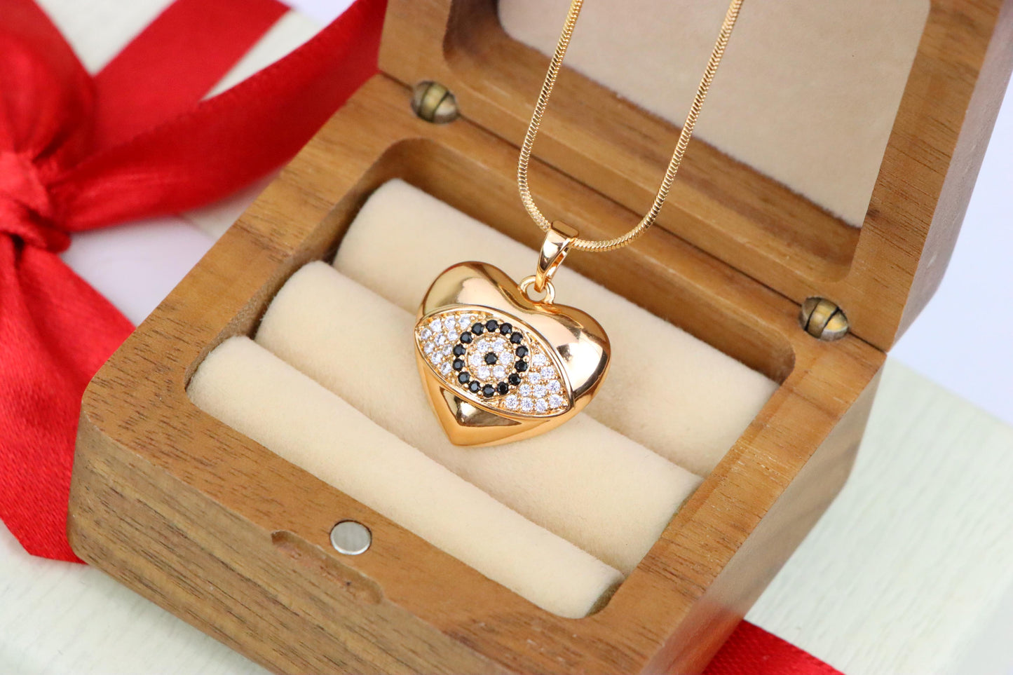 Heart Evil Eye Rose Gold Pendant with Crystals, XPPT1582 (2146-2)