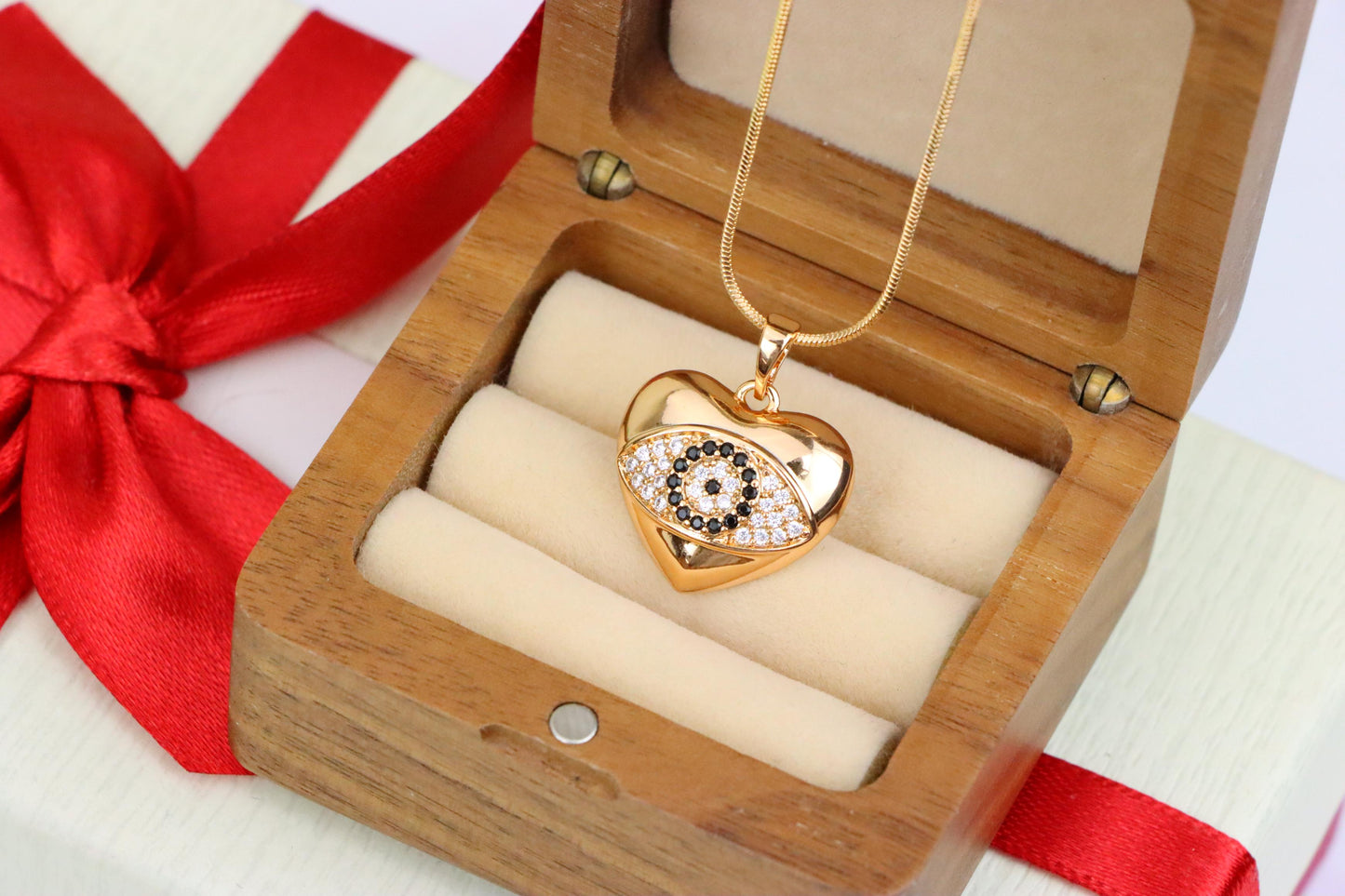 Heart Evil Eye Rose Gold Pendant with Crystals, XPPT1582 (2146-2)