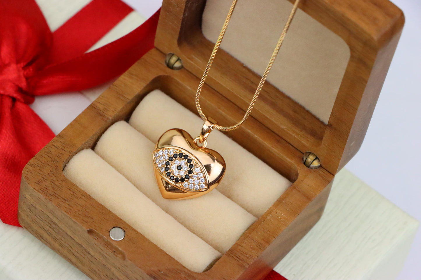 Heart Evil Eye Rose Gold Pendant with Crystals, XPPT1582 (2146-2)