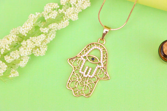 Rose Gold Hamsa Hand Pendant with Crystal Eye Statement Charm, XPPT1585 (2146-5)