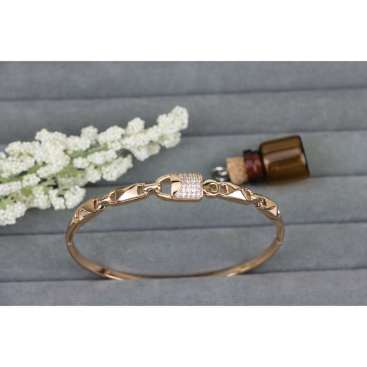 Elegant Rose Gold Bangle with Textured Links and Diamond Accents, XPBL0457 (2046-7)