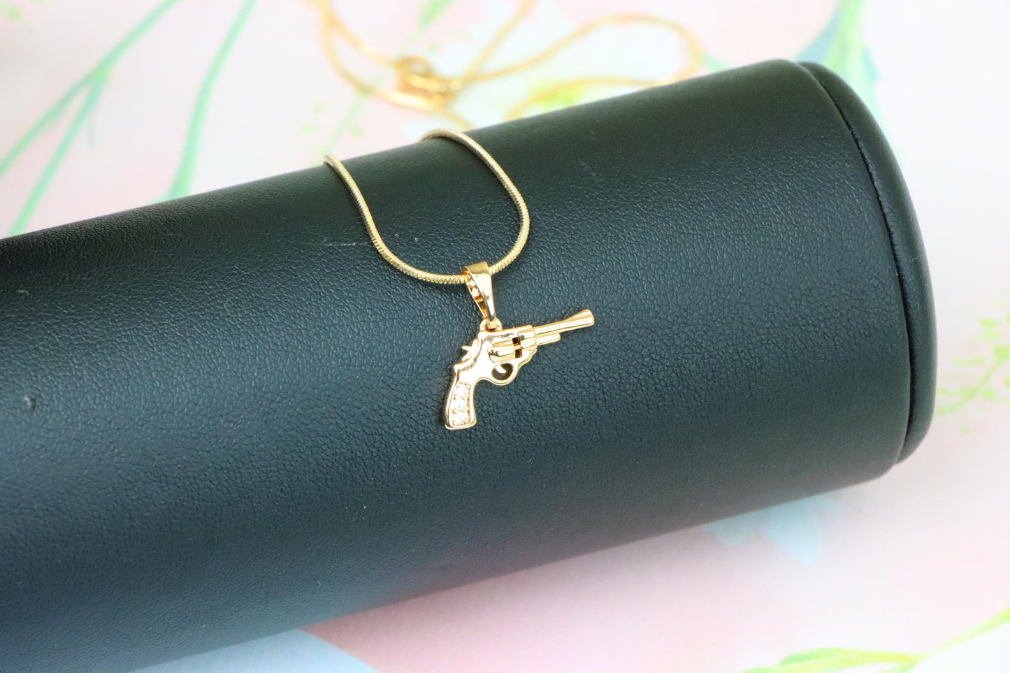 Rose Gold Gun Shape Pendant Necklace with Sparkling Stones, XPPT1198 (2120-7)
