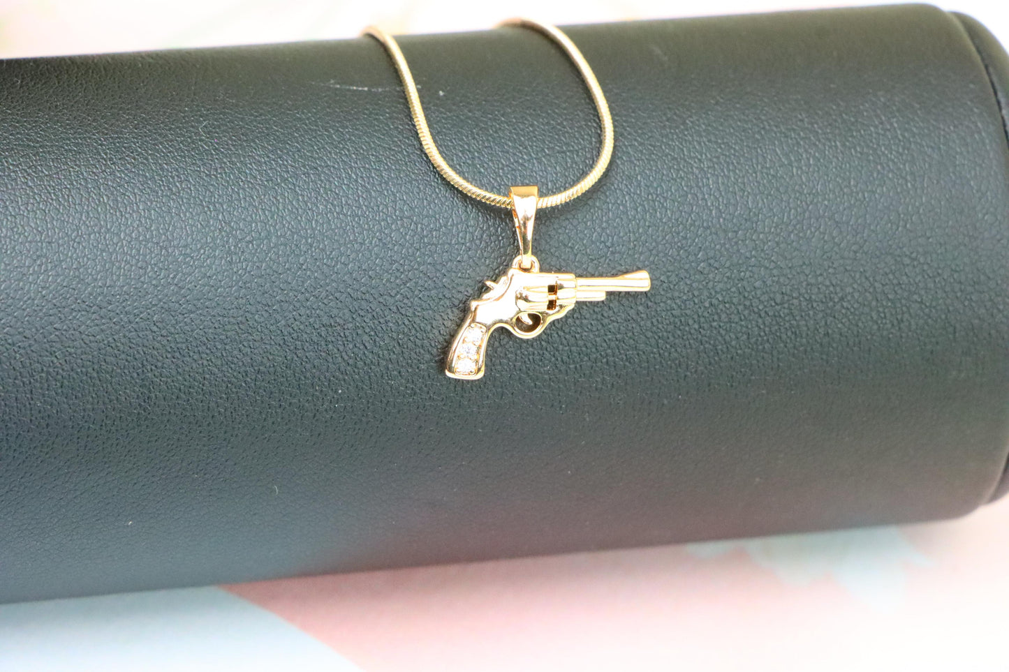Rose Gold Gun Shape Pendant Necklace with Sparkling Stones, XPPT1198 (2120-7)