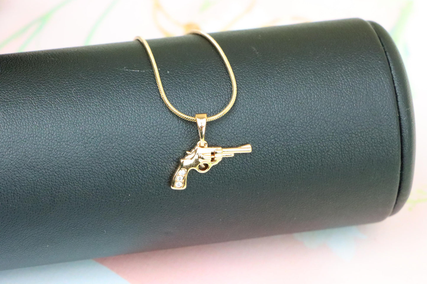 Rose Gold Gun Shape Pendant Necklace with Sparkling Stones, XPPT1198 (2120-7)