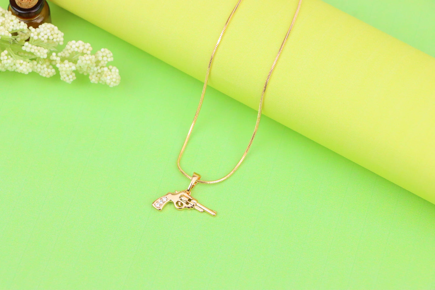 Rose Gold Gun Shape Pendant Necklace with Sparkling Stones, XPPT1198 (2120-7)