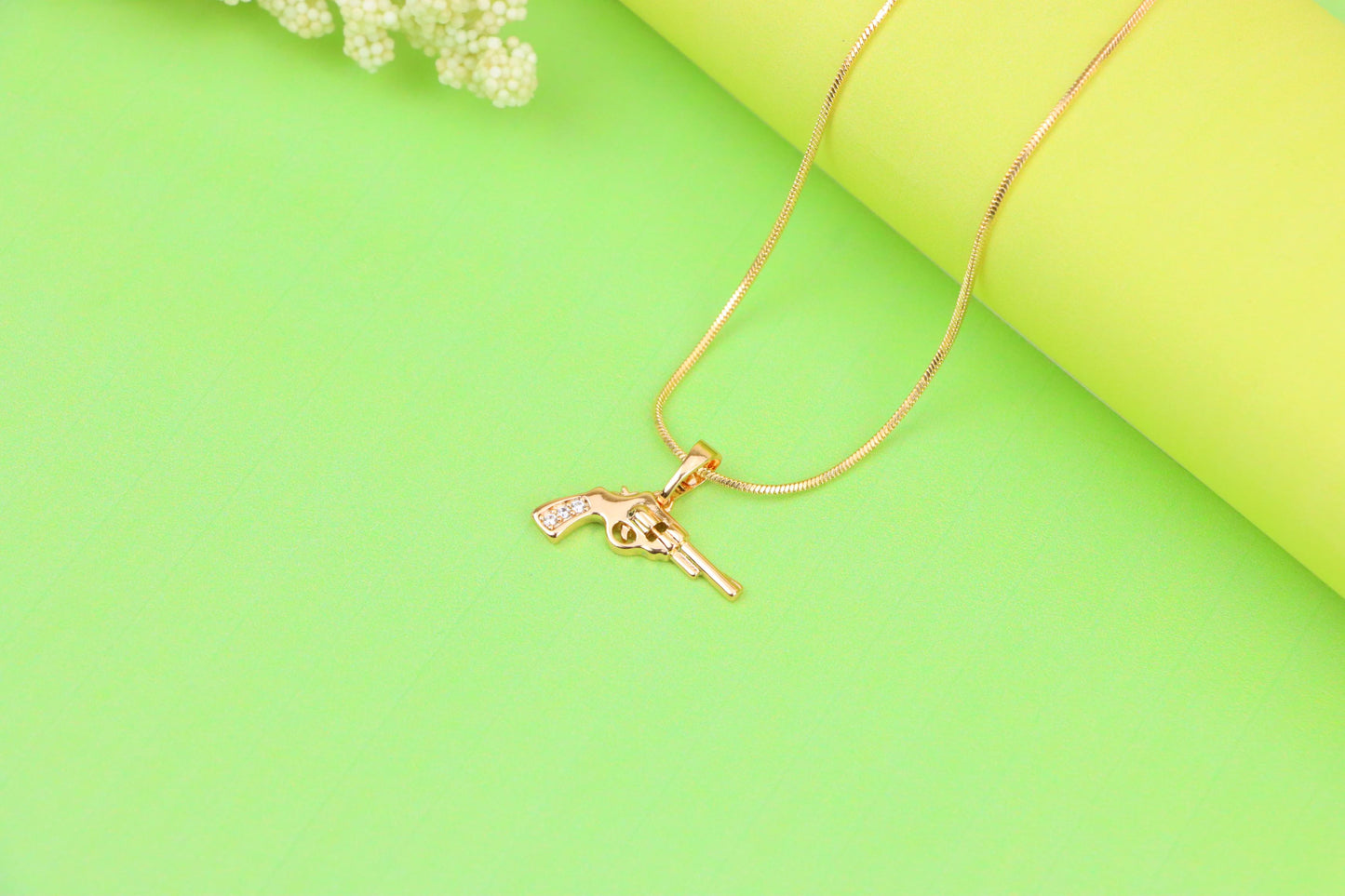 Rose Gold Gun Shape Pendant Necklace with Sparkling Stones, XPPT1198 (2120-7)