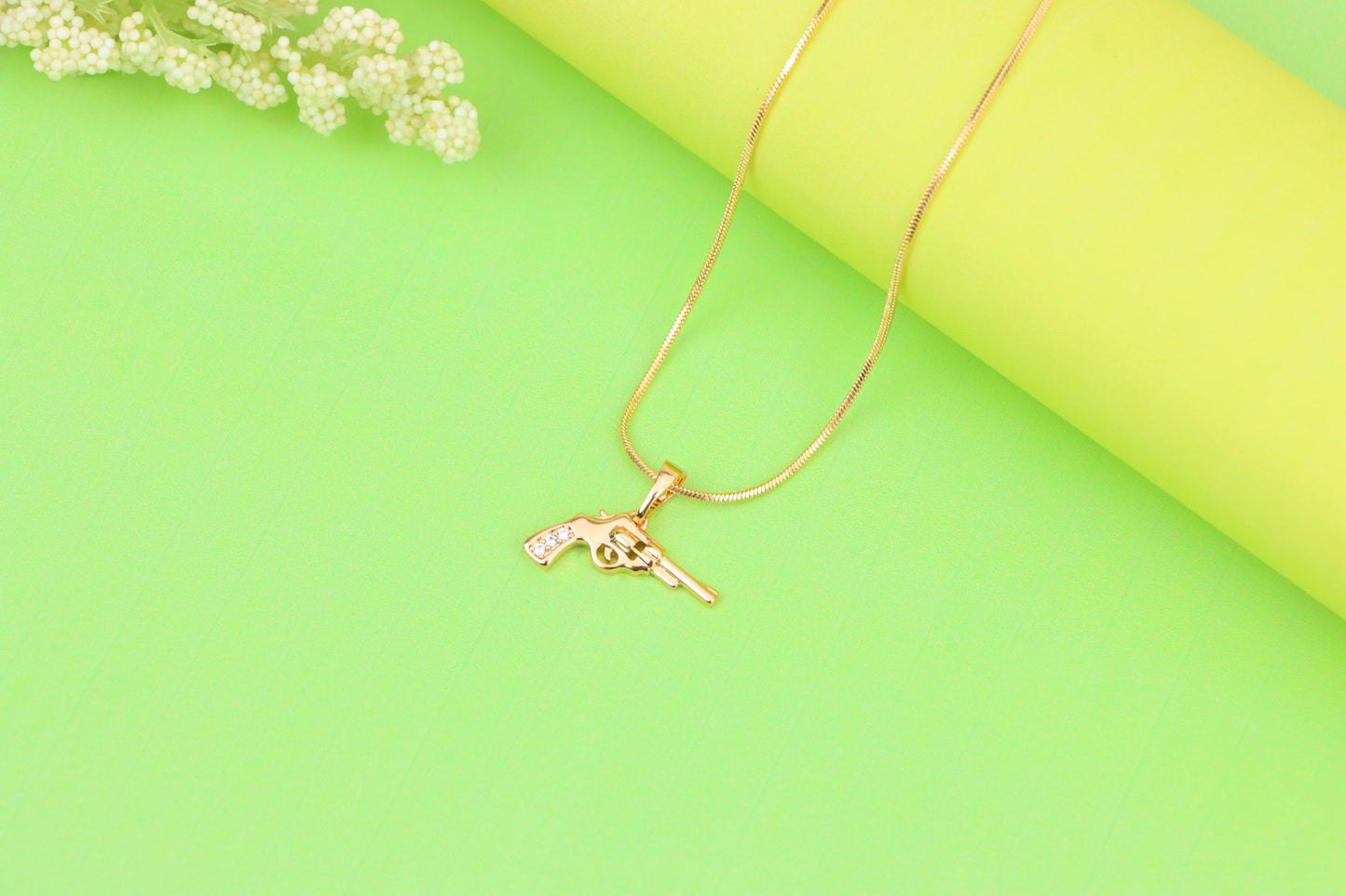 Rose Gold Gun Shape Pendant Necklace with Sparkling Stones, XPPT1198 (2120-7)