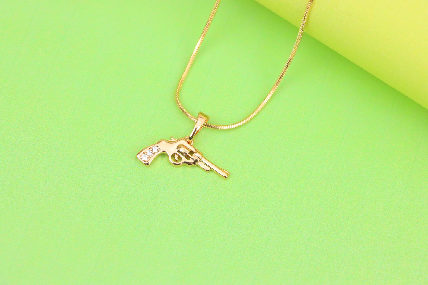 Rose Gold Gun Shape Pendant Necklace with Sparkling Stones, XPPT1198 (2120-7)