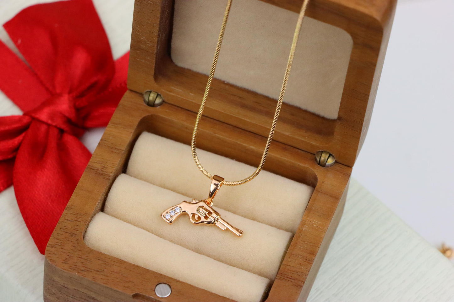 Rose Gold Gun Shape Pendant Necklace with Sparkling Stones, XPPT1198 (2120-7)