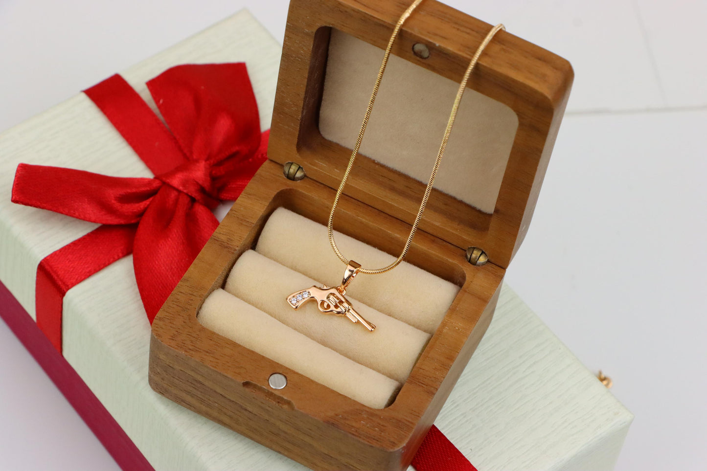 Rose Gold Gun Shape Pendant Necklace with Sparkling Stones, XPPT1198 (2120-7)
