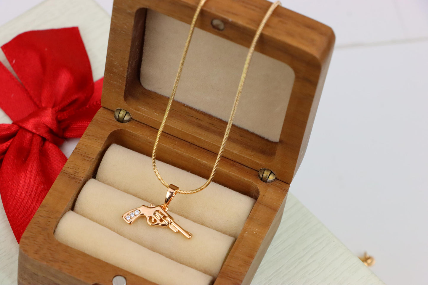 Rose Gold Gun Shape Pendant Necklace with Sparkling Stones, XPPT1198 (2120-7)