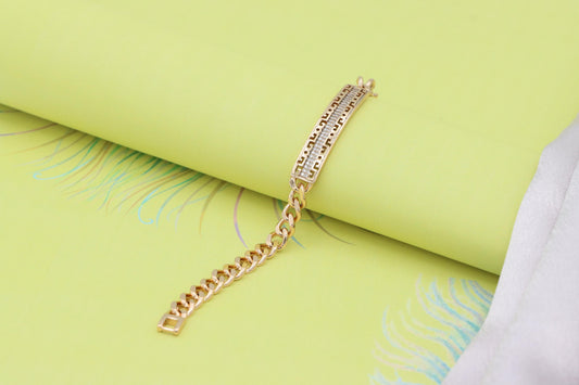 Rose Gold Greek Key Chain Bracelet with Cubic Zirconia, XPBL1914 (2047-2)