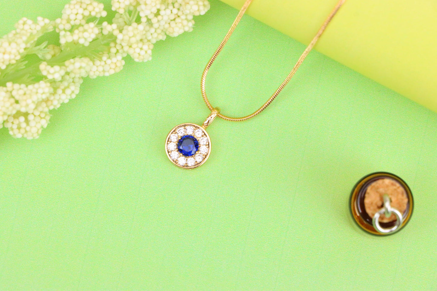 Round Blue Crystal Rose Gold Pendant with Sparkling Halo, XPPT1589 (2146-9)